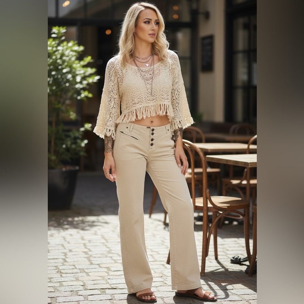 Free People Women’s  "Hit Back" Low Rise Bootcut Flare Velvet Pants Size 6 NWT - Picture 2 of 16